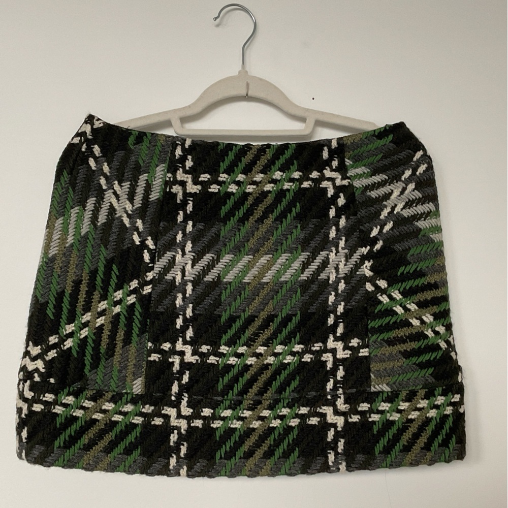 Jaeger Plaid Knit Skirt in Black Grey White Kaki and Green
